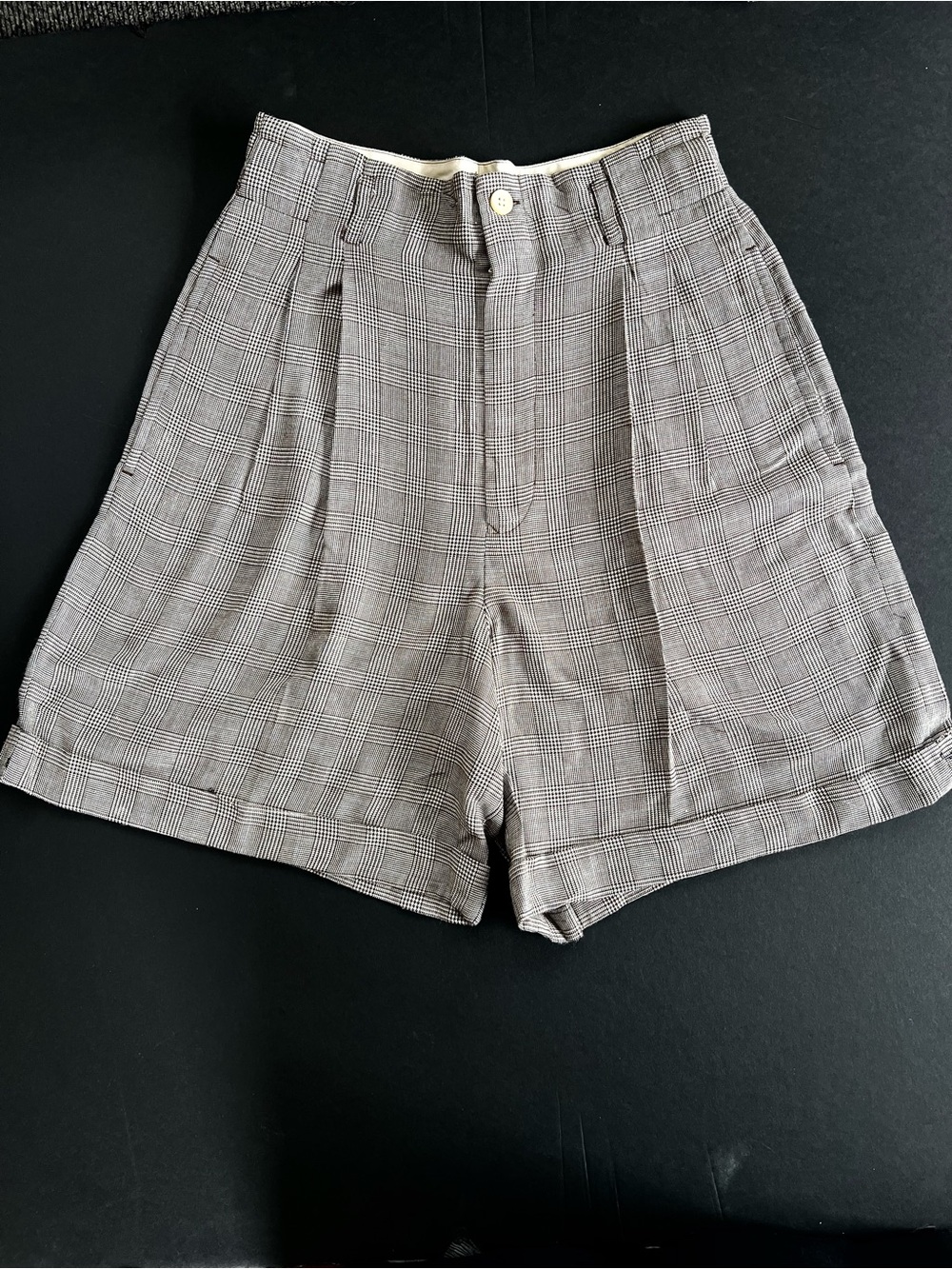 Ralph Lauren Blue Label Vintage Brown Houndstooth Pleated Tailored Shorts
